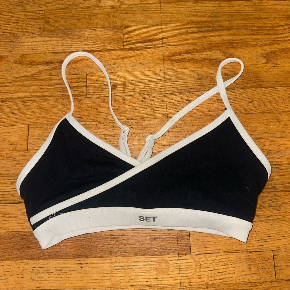 SET Active Black and White Wrap-Style Sports Bralette